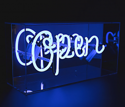 'Open', Neonschrift